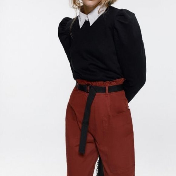 Zara High-Waisted Paperbag Wide Leg Pants (NWT) - Picture 3 of 6